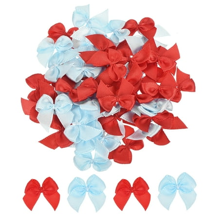 50Pcs Mini Ribbon Bow 1" Mini Fabric Satin Ribbon Flower Bows for Craft DIY Sewing Wedding Birthday Party Red & Blue