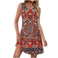 thumbnail image 2 of Mqqzkk Summer Dresses for Women Beach Vacation Boho Floral T Shirt Sleeveless Sundress Fashion Tank Dress, 2 of 7