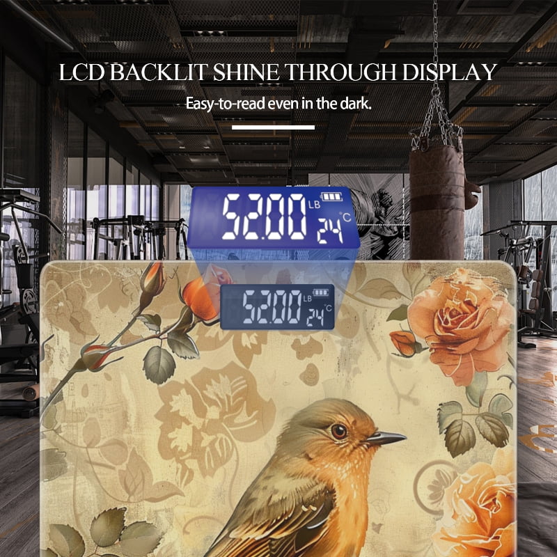 High Precision Body Weight Scale Smart Bathroom Scales with Large LCD Display(400lbs),Decorative for Bedroom-Beautiful Bird In The Center Of Roses