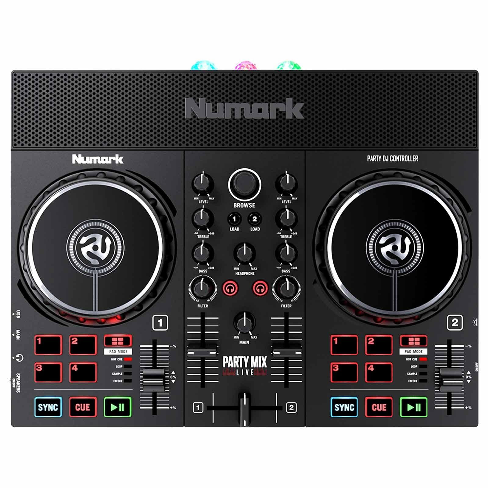 Numark Party Mix Live Built-In Light Show and Speakers DJ Controller with Dynamic Vocal Microphone Package