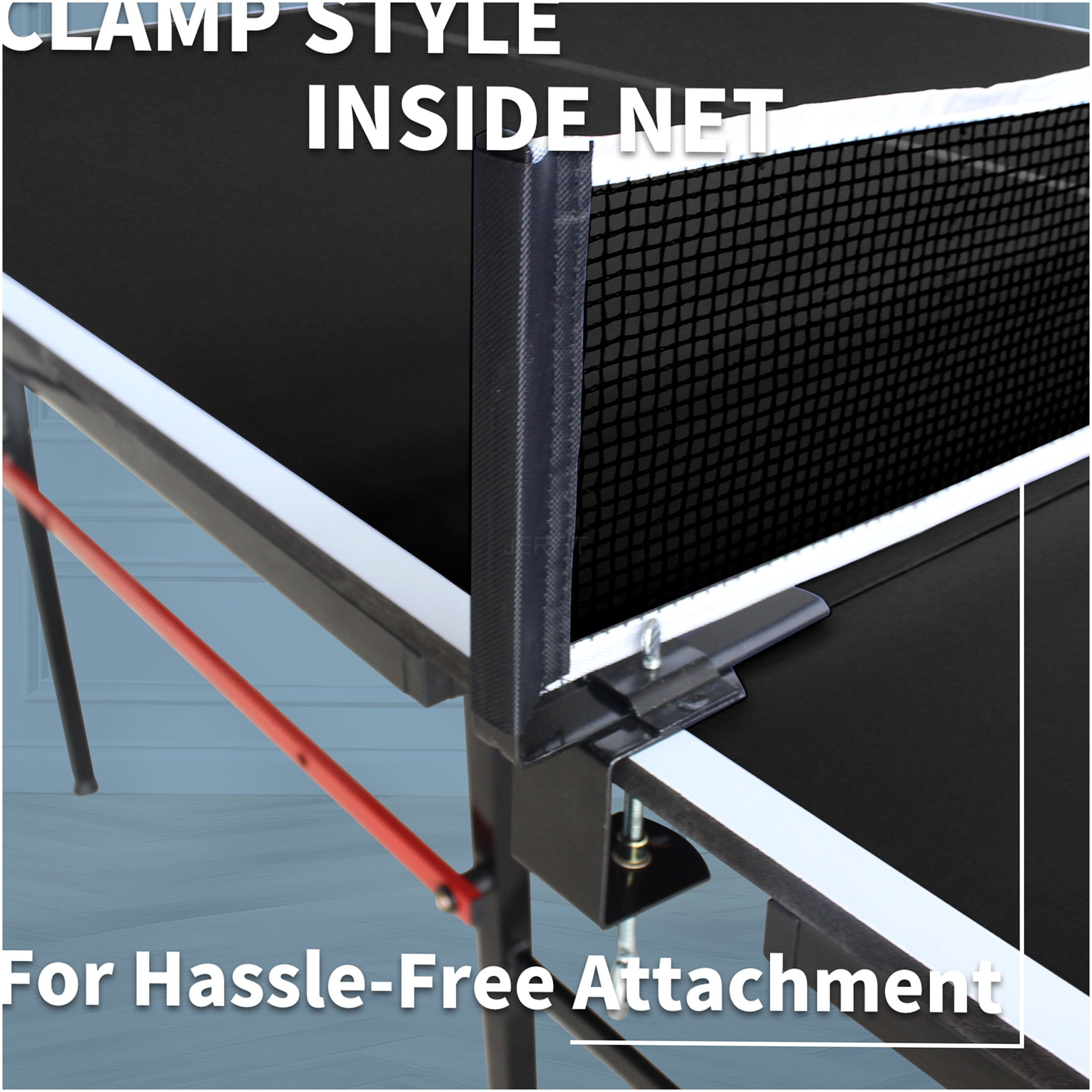 JERFIT 8ft Foldable Ping Pong Table Set with Net, Paddles & Balls for Indoor Outdoor Games, Mid-Size MDF Top on Aluminum Frame, Portable Design for Home & Office Use
