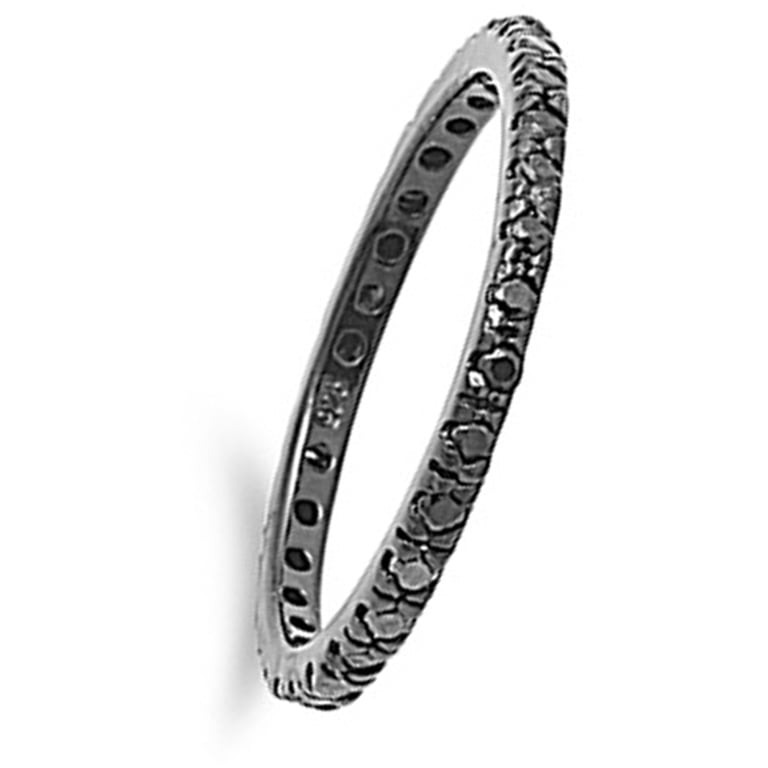 Sterling Silver Eternity Band Black CZ Thin 2mm Ring Stackable Sizes 4