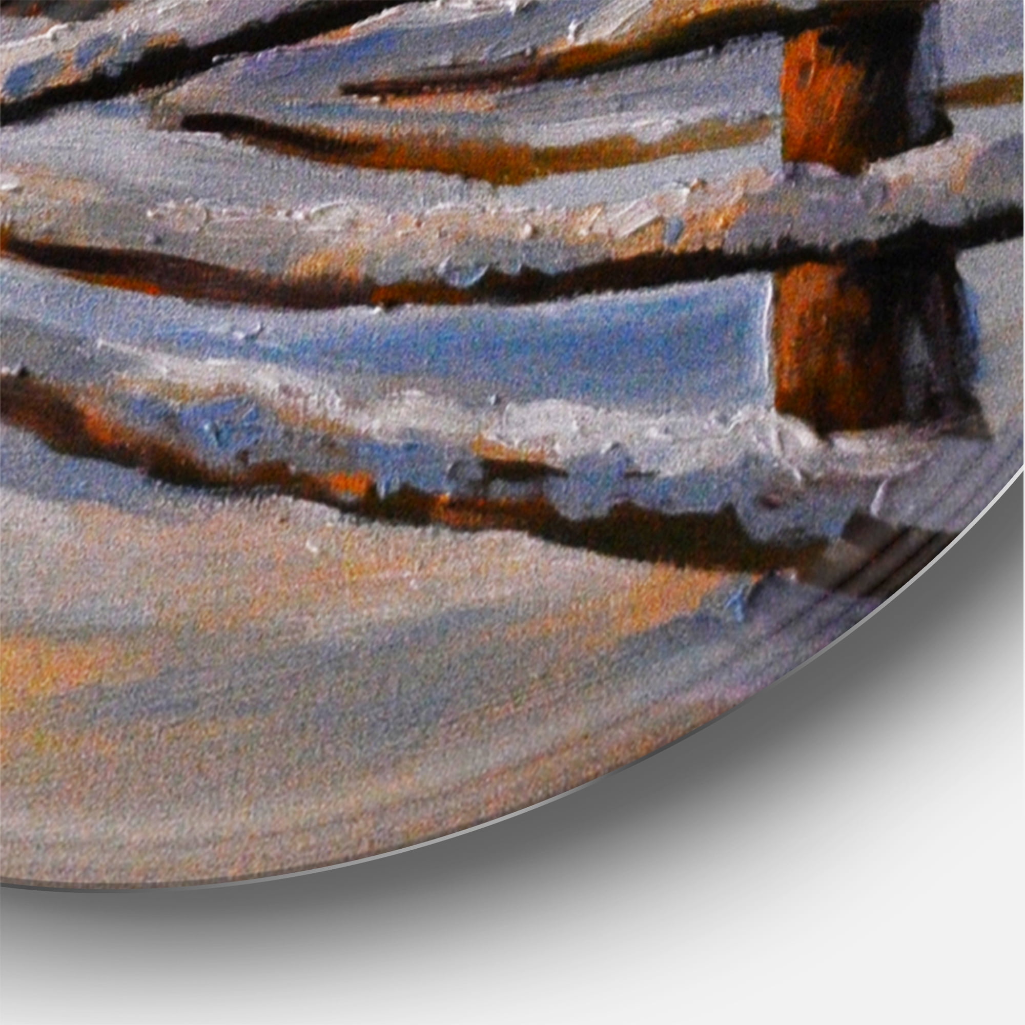 Designart 'Traditional Cottage Covered With Snow In Winter II' Traditional Circle Metal Wall Art 29x29 - Disc of 29