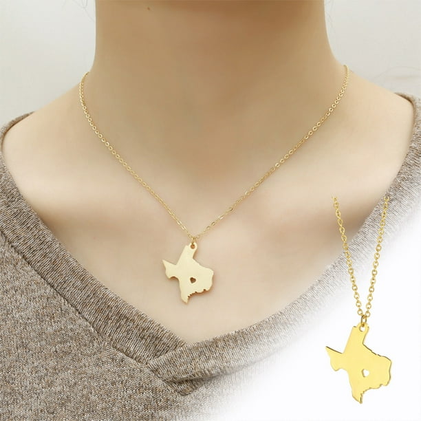 HomeKingdee Texas Map Necklace Steel Topographic Pendant - Gold Color Women's Collarbone Chain for Casual Formal Occasion Gift (19.7 inch)