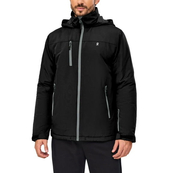 Little Donkey Andy Men's Lightweight Winter Jacket Hooded Windproof Warm Insulated Jacket for Ski Hiking (Pure Black S)