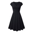 thumbnail image 4 of Vestido informal básico para mujer, para exteriores, para el hogar, de manga corta, ajustado, estilo camiseta, vestido estilo swing, minivestido liso con escote en V fruncido, 4 of 5