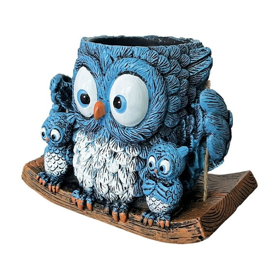 Hxlamzoo Owl Hanging Planter Succulent Pot with Family Design - Blue, White & Orange Durable Resin Home Decor for Indoor/Outdoor Use