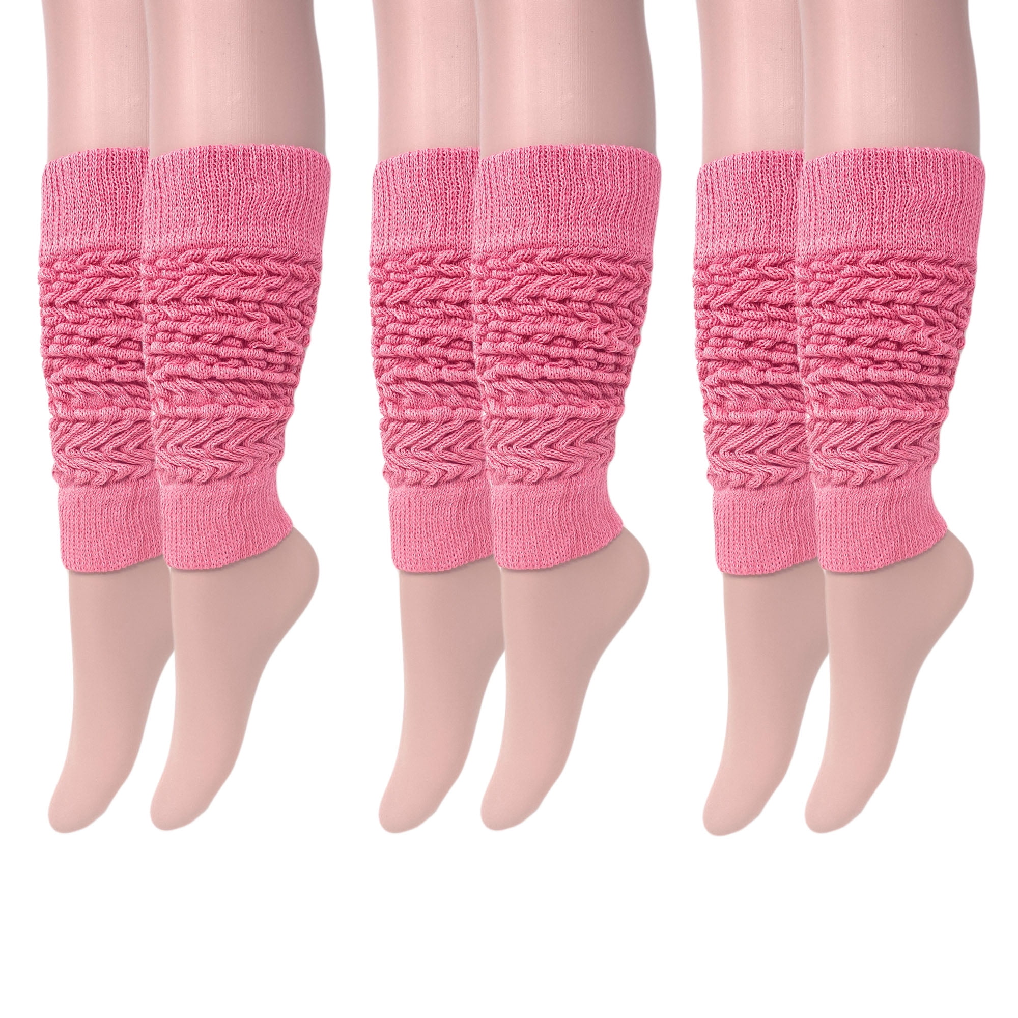 Aerobic Leg Warmers for Women 3 Pairs Pink Cotton Knee High