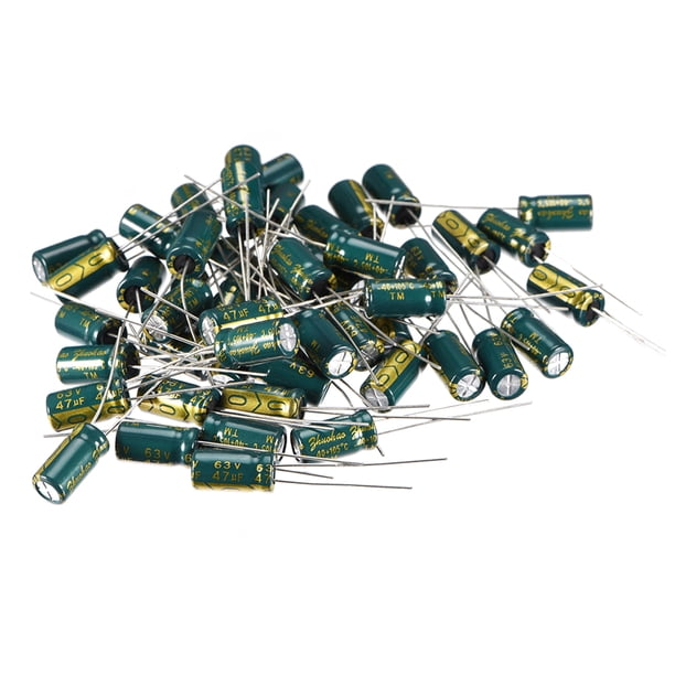 Capacitor electrolítico radial de aluminio bajo ESR verde 47uF 63V 6.3x12, 50pcs