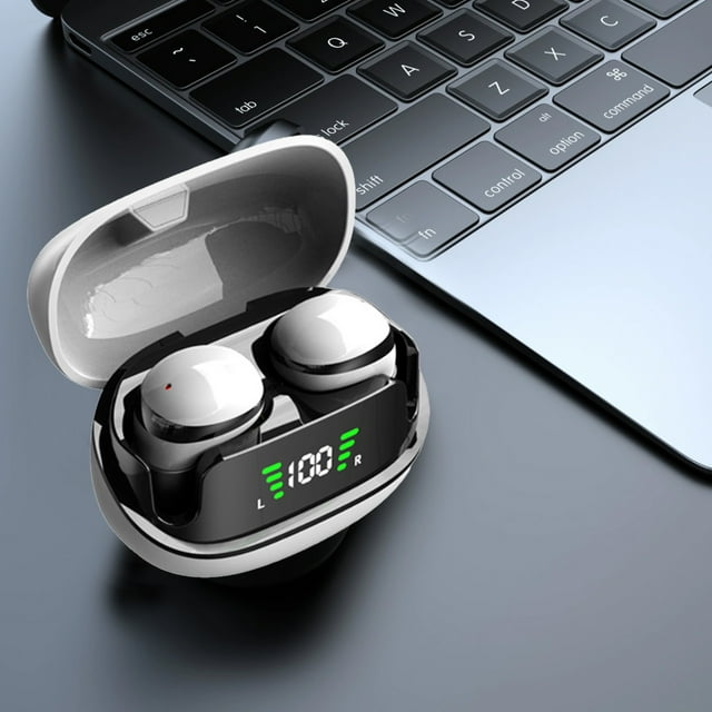Audífonos Bluetooth 5.4 de plástico, miniauriculares intrauditivos inalámbricos con sonido envolvente, reducción activa de ruido, carga rápida tipo C, pantalla digital y baja latencia.