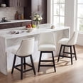 thumbnail image 6 of Firmoz 26" Swivel Bar Stools, PU Leather Upholstered Solid Wood Pub Chairs with Nailhead Trim, White, 6 of 13
