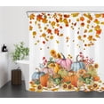 thumbnail image 2 of Fall Thanksgiving Shower Curtain Autumn Funny Pumpkins with Falling Maple Leaves Autumn Shower Curtain Bathroom Decor Fall Thanksgiving Polyester Fabric Shower Curtain with 12 Hooks,72x72 Inches, 2 of 6