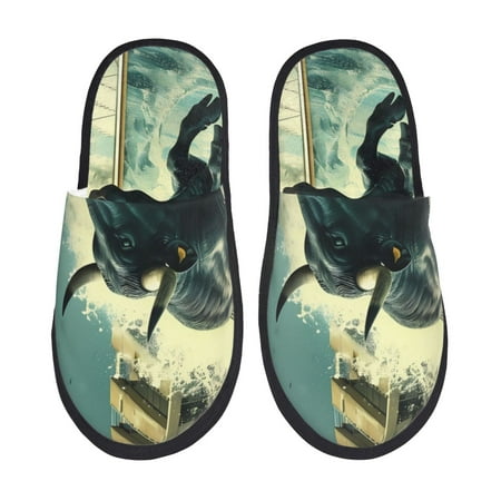 Balery Bull Charging Through Waves Slient Indoor Furry Fleece Comfort House Shoes Soft Non-Slip Home Shoes Cotton slippers House Slippers-- Large