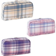 UgyDuky 3pcs Large Capacity Pencil Case Colored Plaid Canvas Pen Storage Pouch Marker Holder Simple Stationery Bag