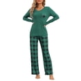 thumbnail image 2 of INSPIRE CHIC Women's Pajamas Set Long Sleeve Plaid Soft Pajamas Lounge Sets with Pockets XS Green, 2 of 6