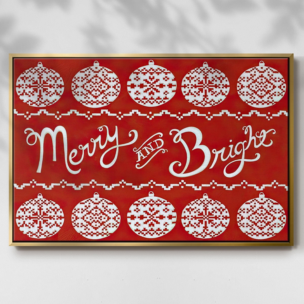 Fair Isle Snowflake II - Framed Gallery Wrapped Holiday Canvas - 27 x 41 - Gold Frame