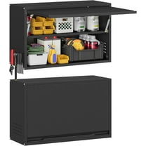 Firstsky Metal Garage Wall Cabinet with Door and Shelf,Black Float Tool Cabenit with Pegboard, Wall-Mount Storage Cabinet for Kitchen,Garage,Workshop(19.7"H,Black)