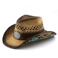 thumbnail image 2 of Classic Western Cowboy Hat for Men and Women, Shapeable Big Wide Brim Cowgirl Hat with Embroidery Halloween Accessory, 2 of 6