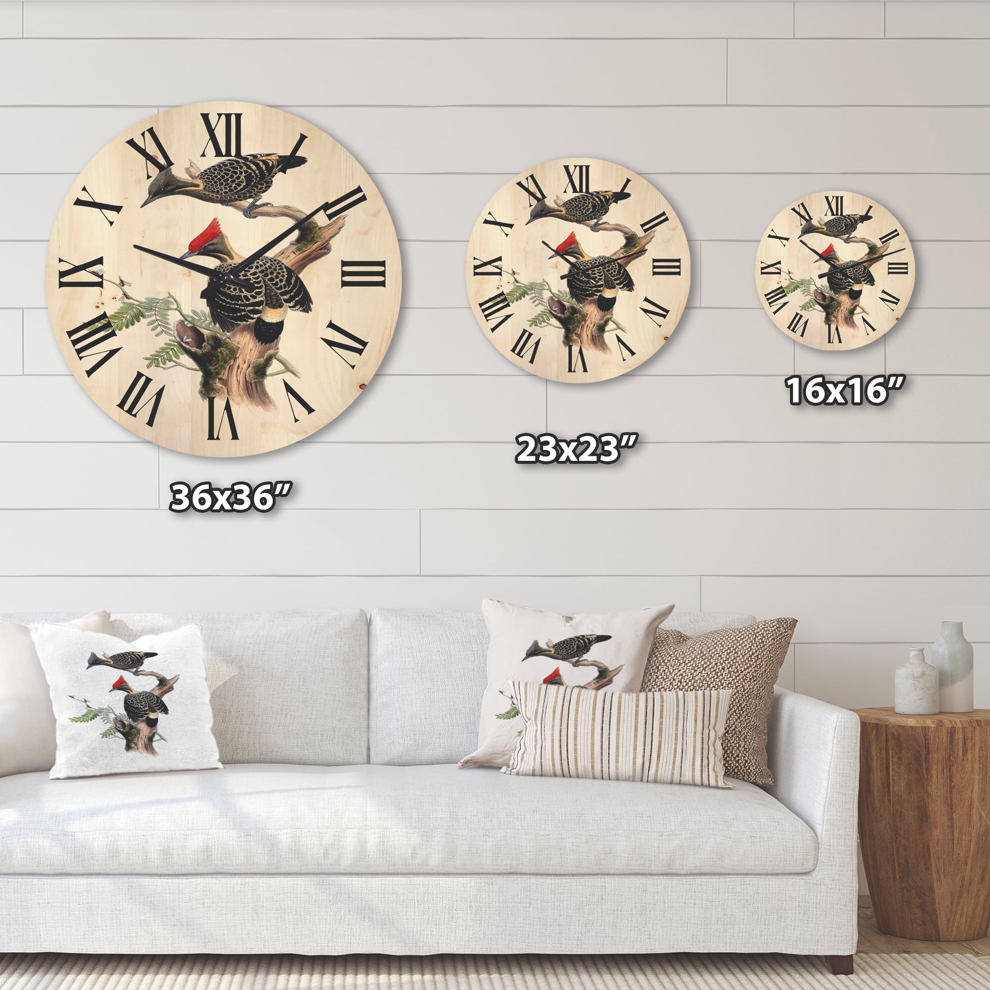 Designart 'Ancient Birds In The Wild VI' Traditional Wood Wall Clock