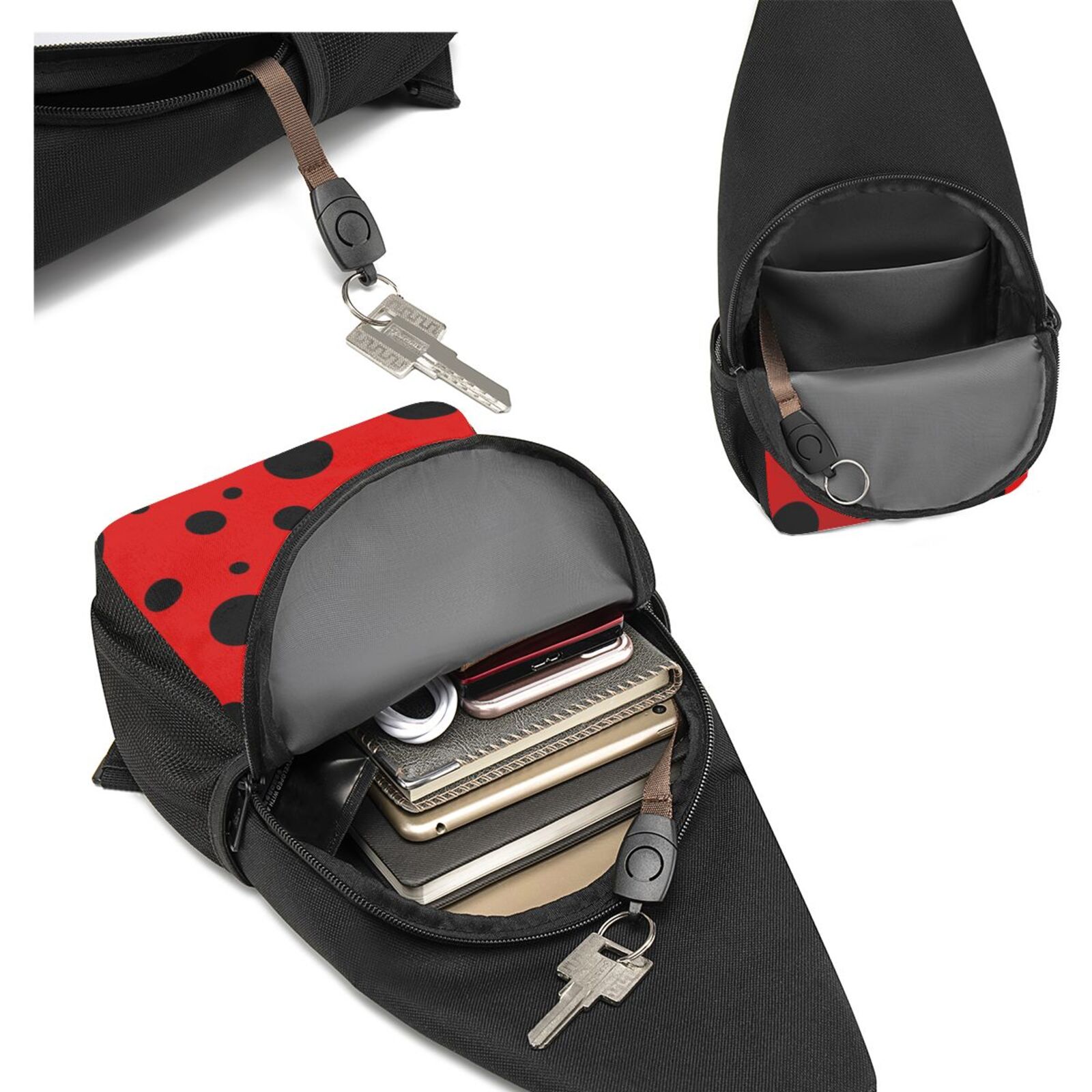 Xecao's Ladybug Pattern Print Sling Bag: A Versatile Chest, Shoulder, and Crossbody Backpack for Casual Days Out, Perfect for Both Men and Women