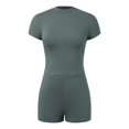 thumbnail image 5 of JIAYUE Workout Sets For Women Short Sleeve Crewneck Solid Color Crop Tops With High Waist Shorts Yoga Outfits Streetwear Female Trendy Clothing Set, 5 of 5