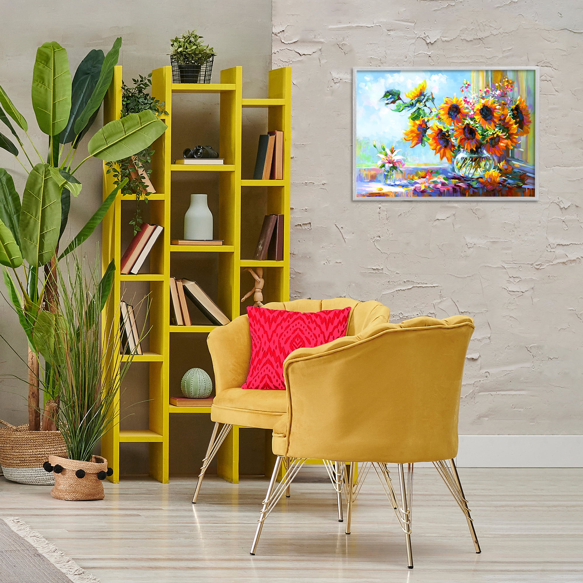 Stupell Industries Sunflowers Morning Glory Botanical & Floral Painting Gray Framed Art Print Wall Art, 24 x 16