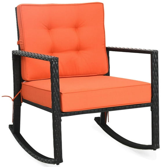 Resenkos Patio Rattan Rocker,Outdoor Glider Rocking Chair Cushion Lawn,Outdoor Furniture for Porch,Backyard,Indoor and Garden, Orange