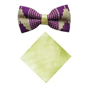Purple and Beige Handwoven Kente Bow Tie and Pocket Square