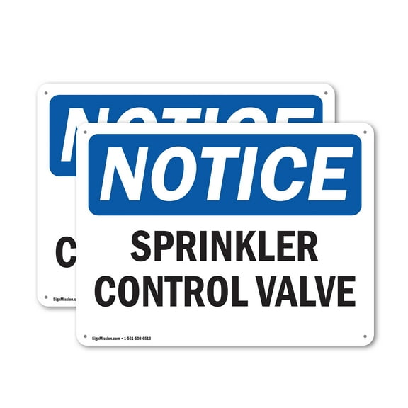 (2 Pack) Sprinkler Control Valve OSHA Notice Sign 14 Inch X 10 Inch Indoor / Outdoor Rust-Free Aluminum Metal Signs for Workplace, Workshop, and Construction Site, Made in the USA