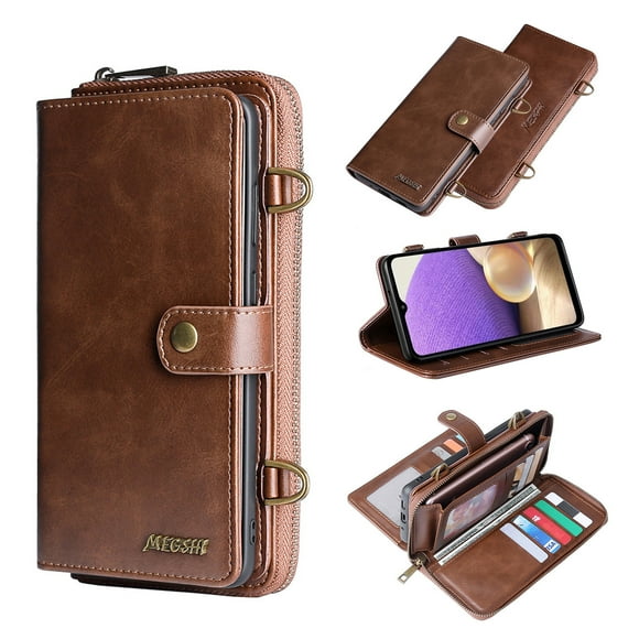 For iPhone 14 Max Wallet Case Multi-Function Wallet Case Magnetic Wallet Flip Strap Zipper Card Holder Phone Case with Shoulder Straps