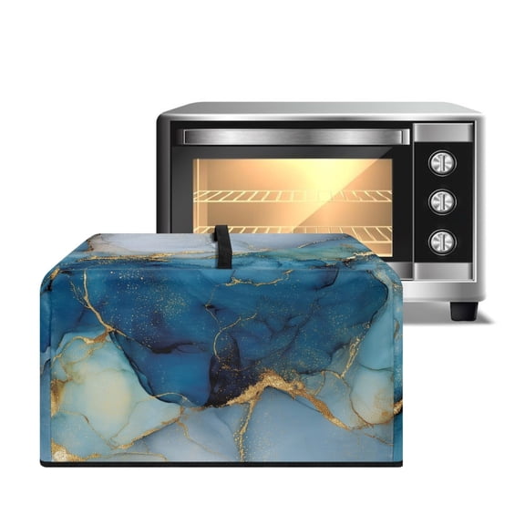 TSOVTHRID Blue Golden Marble Texture Print Microwave Oven Cover Dustproof Microwave Oven Cloth Cover Heat-Resistant Small Appliance Covers Case Protection Protector, 20.9"W x 15.7"D x 12.4"H, L
