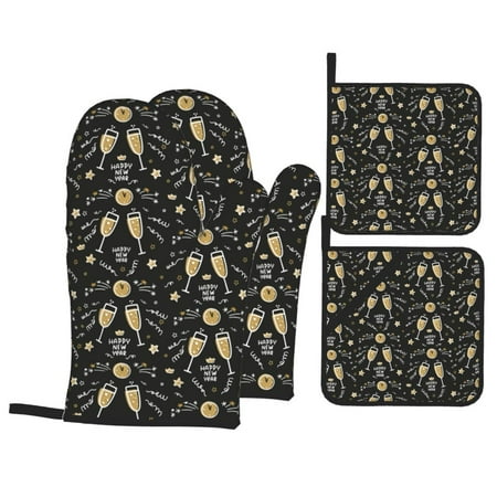 

Oven Mitts and Pot Holders 4 Piece Wine Glass High Heat Slip Resistant Oven Mitt and Trivets Set Kitchen Oven Glove Pot Holders for Cooking Baking Grilling