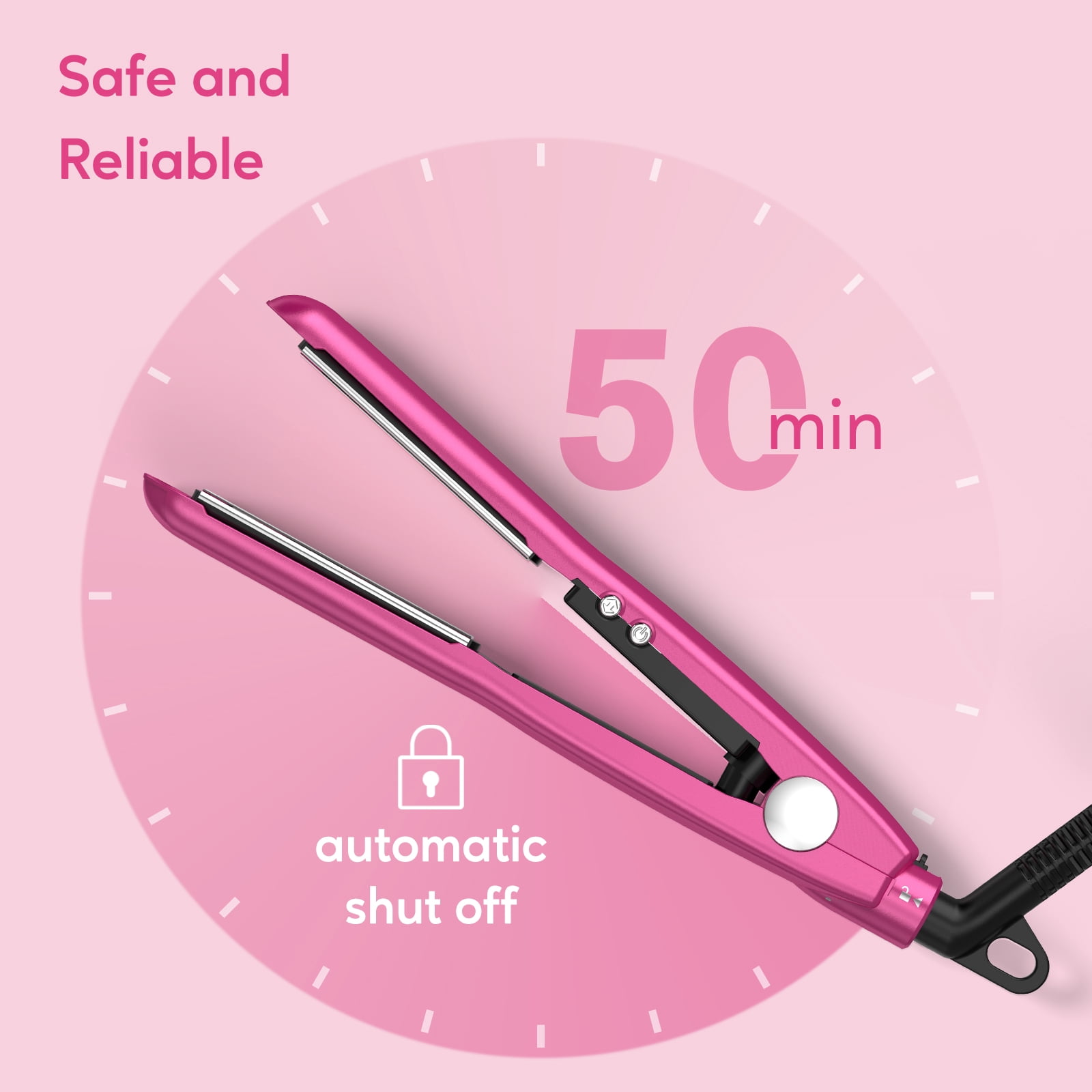 Terviiix 1/2" Mini Tourmaline Ceramic Flat Iron Hair Straightener with Adjustable Heating, Pink