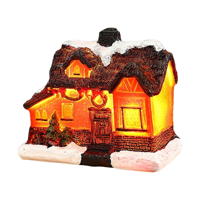 Kmbangi Christmas Small Village Houses, Cute LED Light Up Snow House Scene Figurine Tabletop Decorations for Home