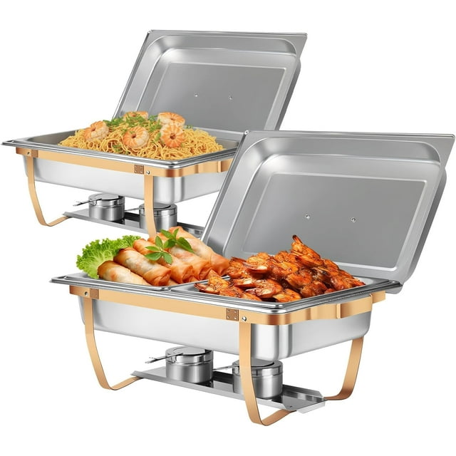 QT Réchaud pour Buffet Ensemble de Réchauds et Réchauffe-Buffets Ensembles pour Fêtes avec Poêles Pleine Grandeur et Demi-Grandeur Réchauds Alimentaires en Acier Inoxydable pour Banquets de Mariage Restaurant