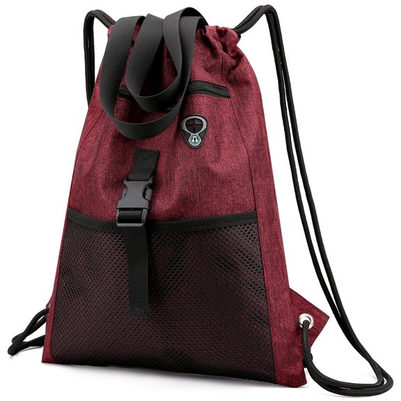 PlasMaller Drawstring Bag Gym with Pockets Sports Sack with Handle Drawstring Backpack Travel for Men Women (Red)