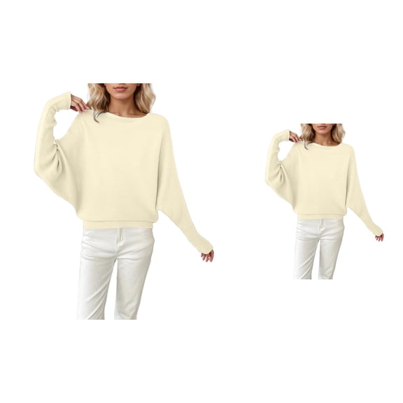 Oversized Batwing Sleeve Boat Neck Pullover Sweater Soft Knitted Casual Loose Fit Comfortable Long Sleeve Blouse
