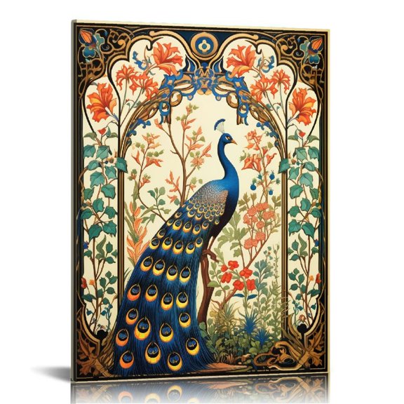 Nawypu Canvas Print Wall Art Beautiful Peacock And Flowers Art Paintings for Wall Retro Bird Picture Artwork Wall Decor Modern Home Decoration For Living Room Bedroom Stretched and Framed Canvas