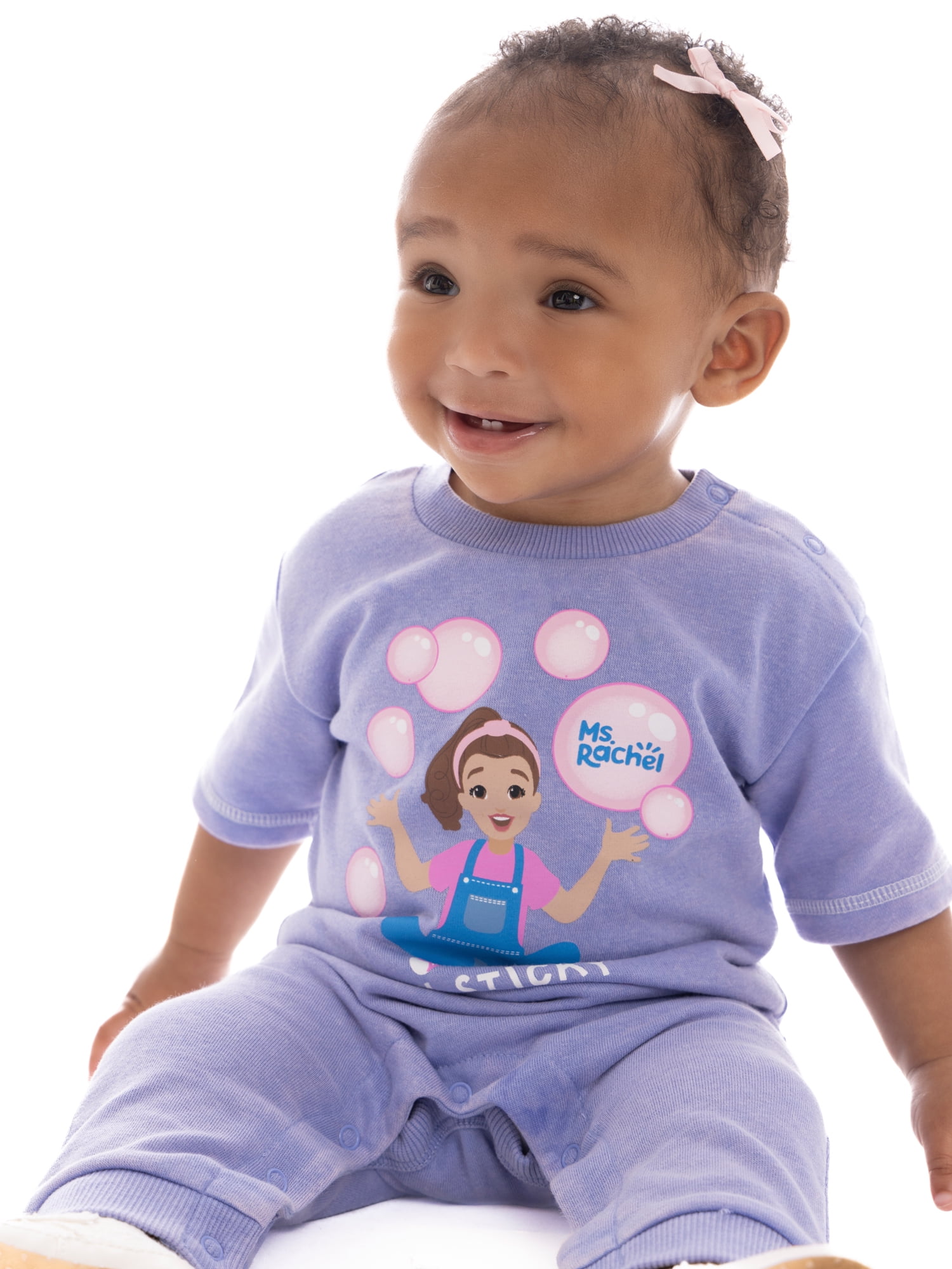 Ms. Rachel Baby Girls' Graphic Romper with Short Sleeves, Sizes 0/3M- 24M