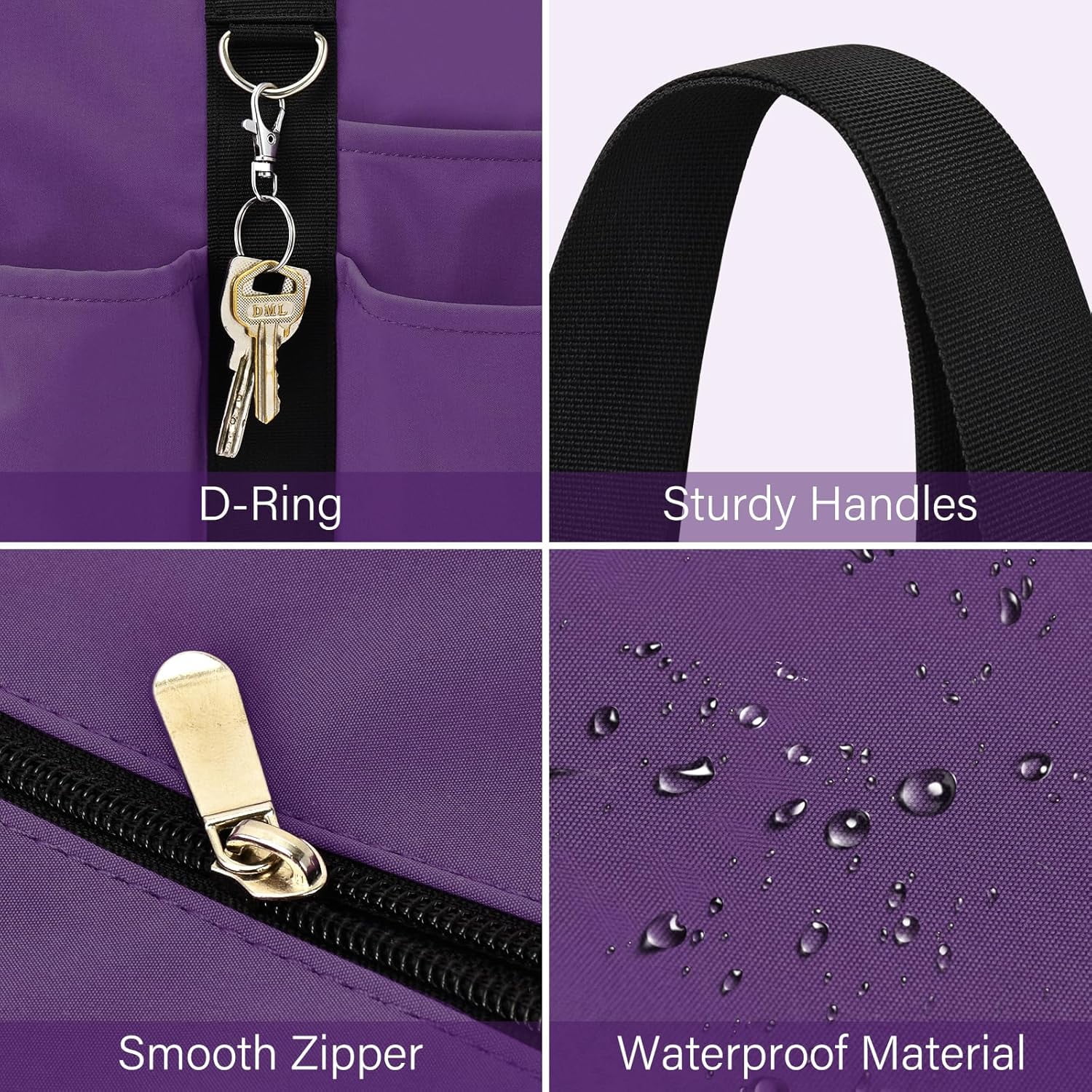 Omlopp Large Tote Bag for Women Waterproof with 12 Pockets Top Zipper Closure Utility Teacher Nurse Bags for Work School-Purple-Large