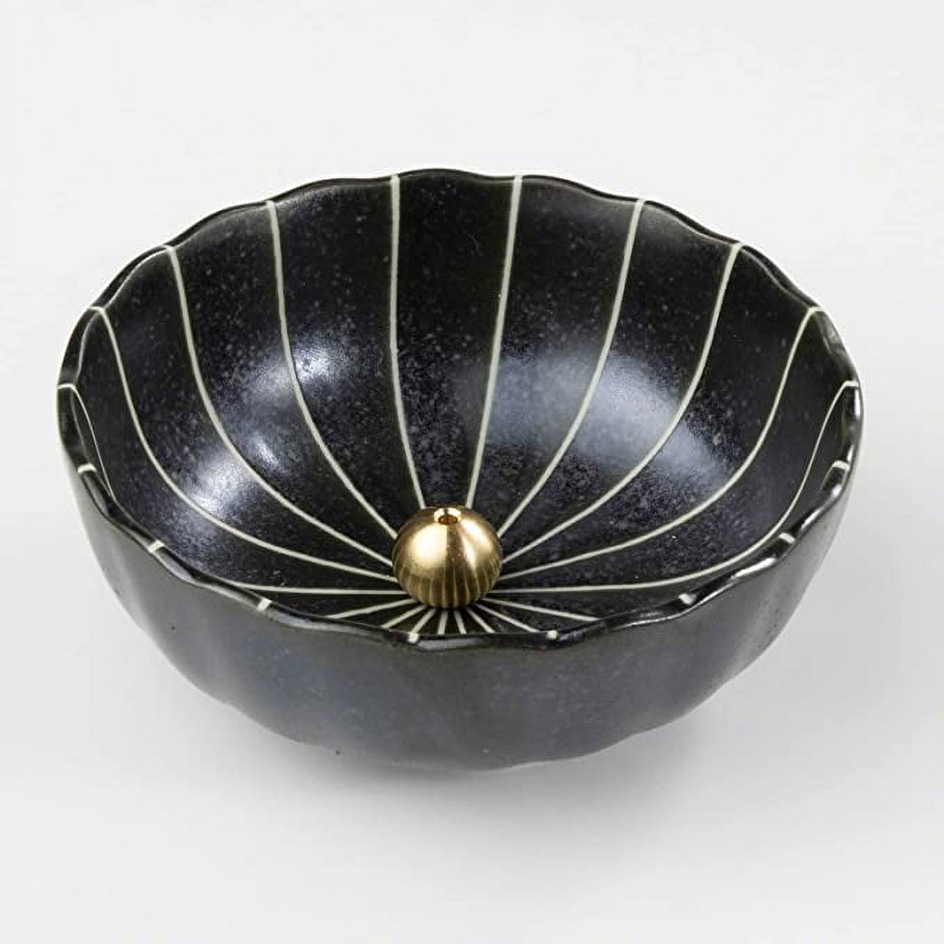 Asayu Japan 4.1" Lotus Incense Holder Set with Brass Stand Made in Japan Matte Black