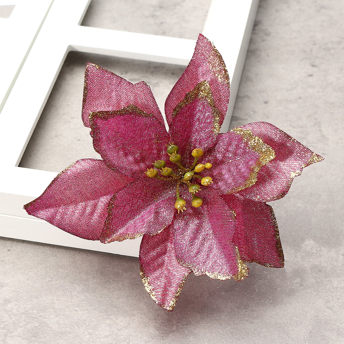 10Pcs 5.91'' Christmas Tree Decorative Glitter Flower Poinsettia