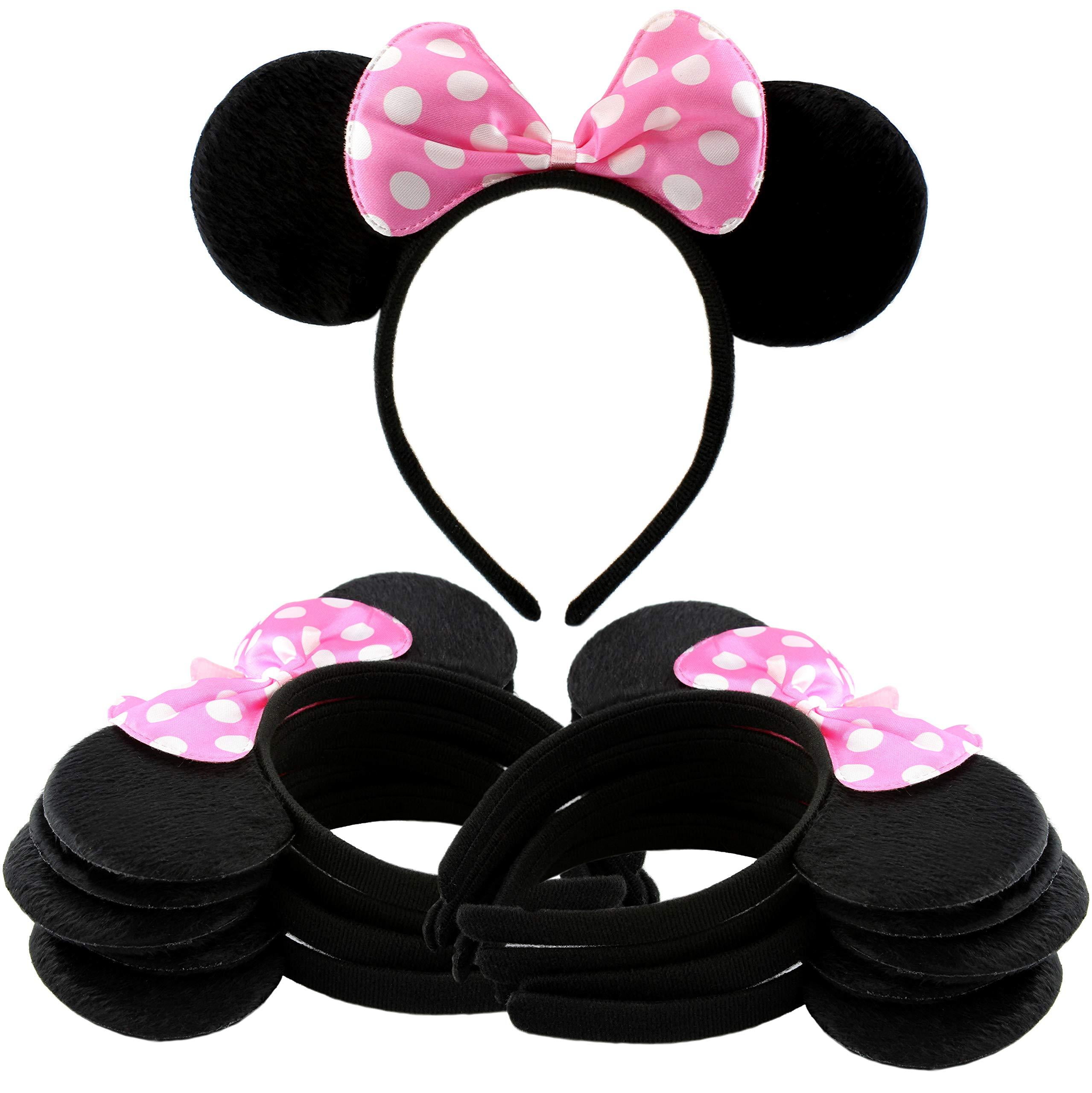 12 Mickey and Minnie Mouse Ears PINK Bows Headbands Favors Party Polka Dots 
