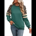 thumbnail image 3 of Sudadera de Cuello Redondo para Mujer, Informal, con de Leopardo, Larga, para Otoño y . Verde Pavo Real M, 3 of 9