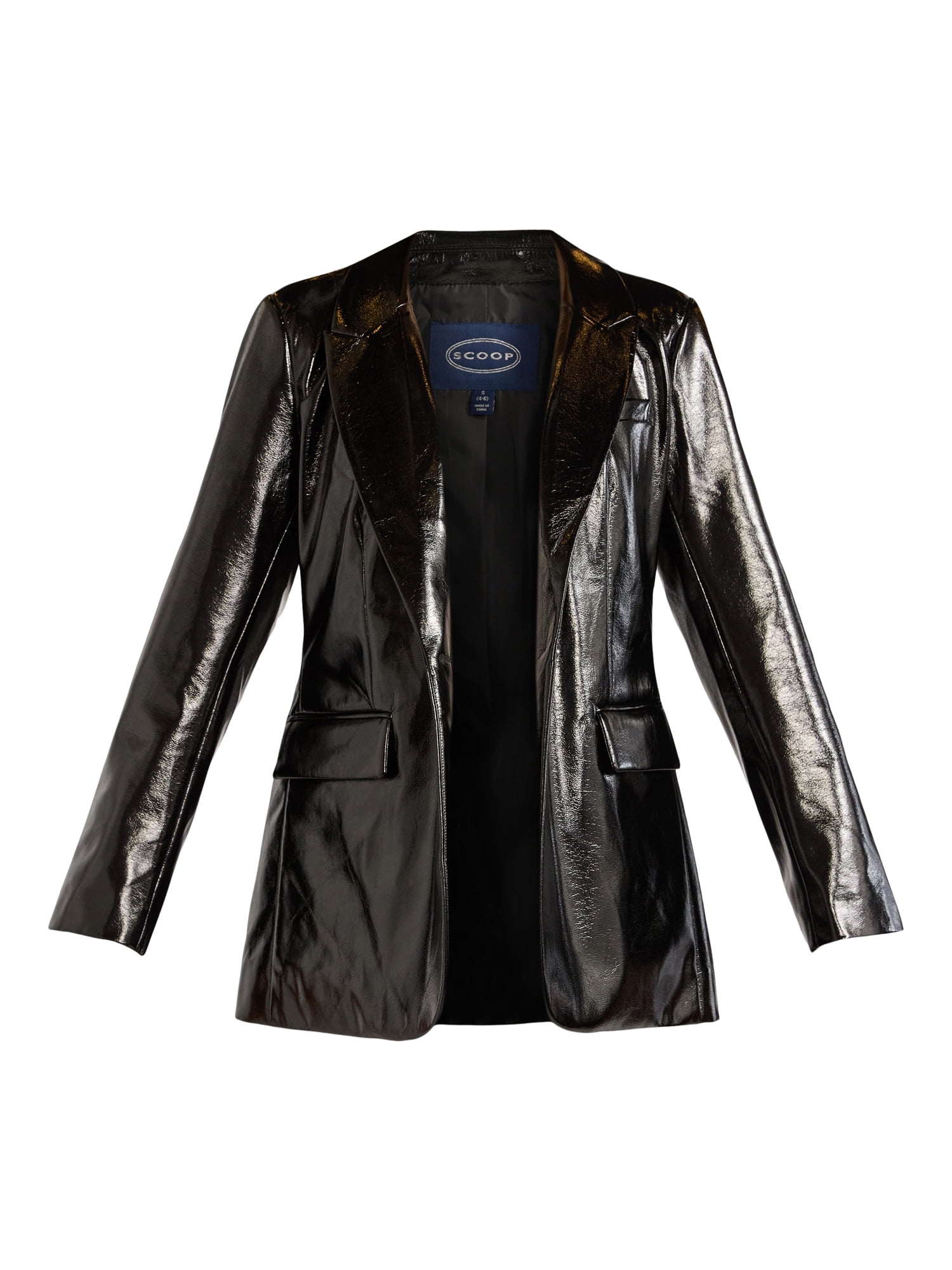 Scoop Women's Faux Patent Leather One Button Blazer, Sizes XS-XXL