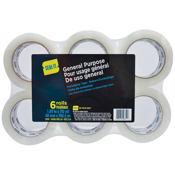 Ruban d'emballage transparent Seal-It de 1,89 po x 110 verges 6 paquets