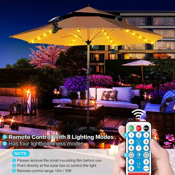 PSVFUJZ Solar Umbrella Lights Outdoor LED String Lamp Clip On Hanging Lighting Fixture for Patio Beach Garden Party Tent USB Charging 8 Mode
