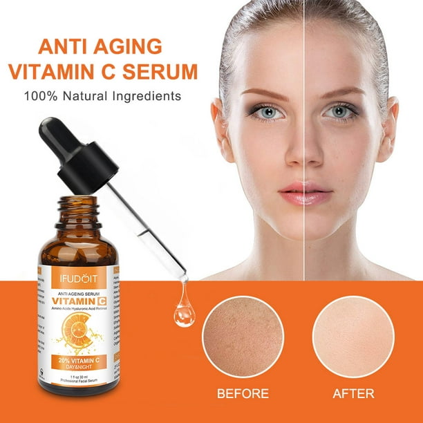 IFUDOIT 20% Vitamin C Serum for Face with Hyaluronic acid, & Organic Green Tea Extract, Aging Facial Serum for Wrinkle, Acne, Dry Skin and Dark Spots, 1 fl.oz