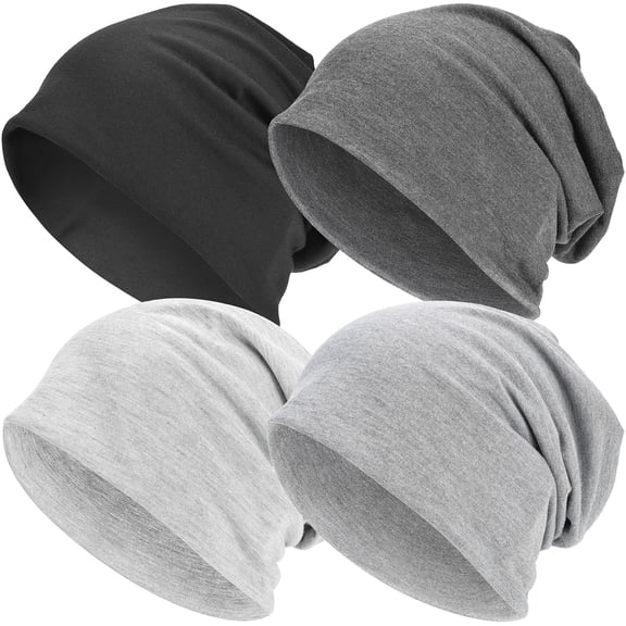 EINSKEY Skull Cap for Men Women, Cotton Slouchy Beanie Thin Lightweight Oversize Soft Cap for Sleeping Chemo Headwear - 3 Grey,Black