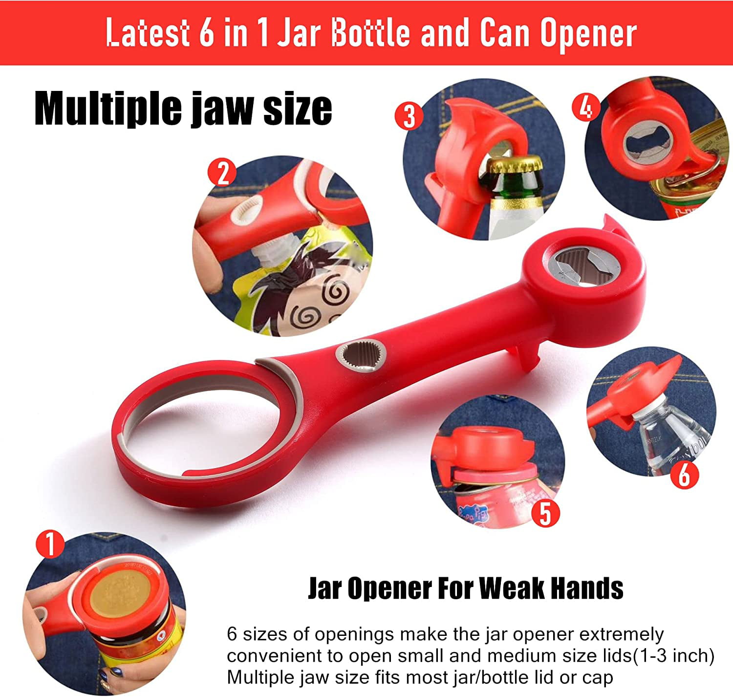 2-Piece Latest Jar Opener Bottle Opener for Weak Hands,Seniors with  Arthritis,Low Strength, Multi Opener Set with Rubber 